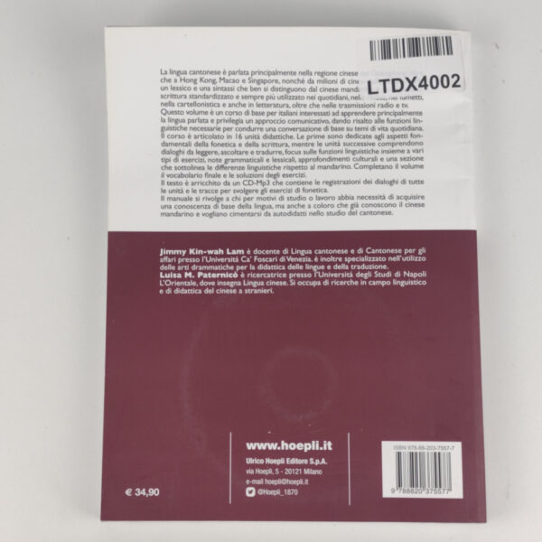 Livro Curso de Língua Cantonense (Italiano) - Jimmy Kin-wah Lam Luisa M. Paternicò