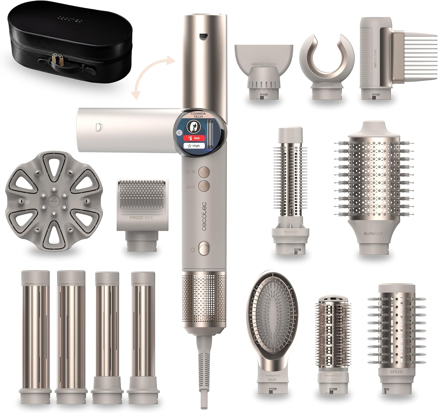 Modelador de Cabelo Cecotec AirGlam 14 em 1 Flex 1400 W Tecnologia Coanda Cerâmica Queratina