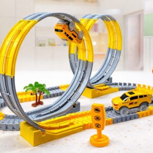 Pista de Carros de Brincar Flexível com Luzes LED e Carro Eletrónico de Brinquedo
