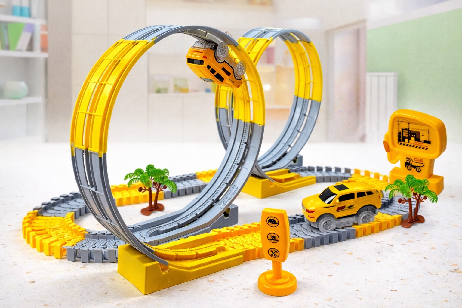 Pista de Carros de Brincar Flexível com Luzes LED e Carro Eletrónico de Brinquedo