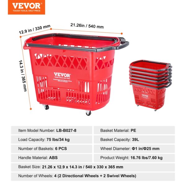 E126X3065_1777985416451_6 6 Cestos de Compras com Rodas e Alças Pack VEVOR 39L 54x53x36 cm