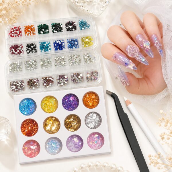 Kit Decoração de Unhas com Cristais e Pedrarias Multicor