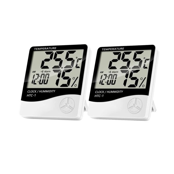 (Pack 2) Termómetro Digital com Higrómetro e Relógio Ecrã LCD - Branco