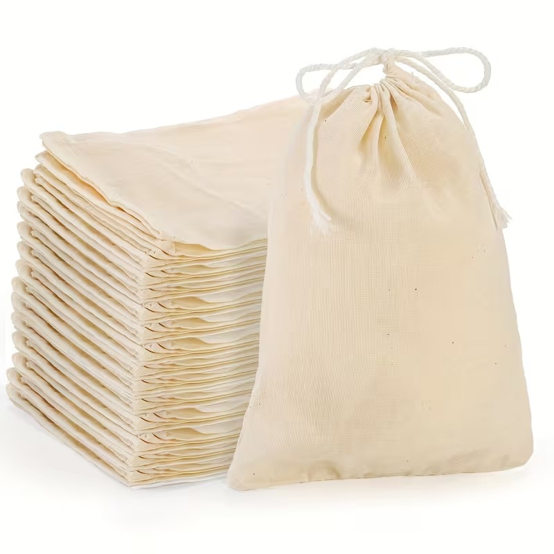 (15x20 cm) 50 Sacos de Lona com Cordão para Joias e Brindes - Bege
