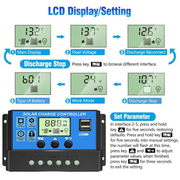E126X3214_1778162333699_3 Controlador de Carga Solar PWM 30A 12V/24V Ecrã LCD Portas USB Duplas