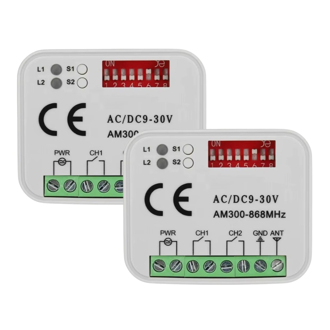 (x2) Receptor Universal de Garagem 300-868MHz 9-30V - Preto