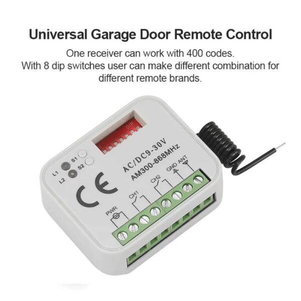 E126X3274_paste_1778883790123_5 Receptor Universal de Garagem 300-868MHz 9-30V - Preto