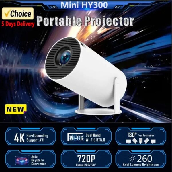 Mini Projetor Inteligente HY300 Android 13 Suporte 4K WiFi 6 BT5.0 - Branco