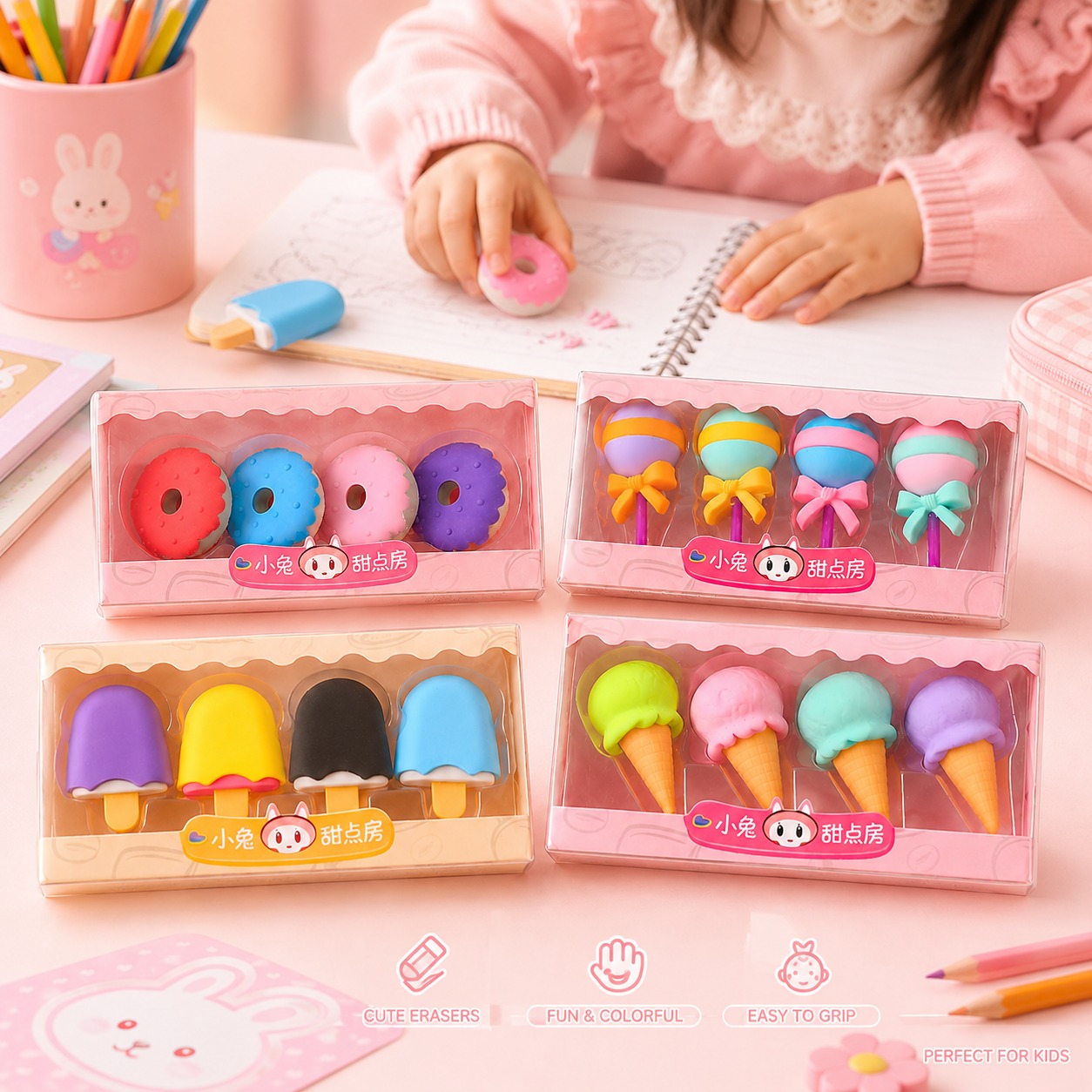 Pack 16 Borrachas Escolares 3D - Gelado Donuts Pirulitos