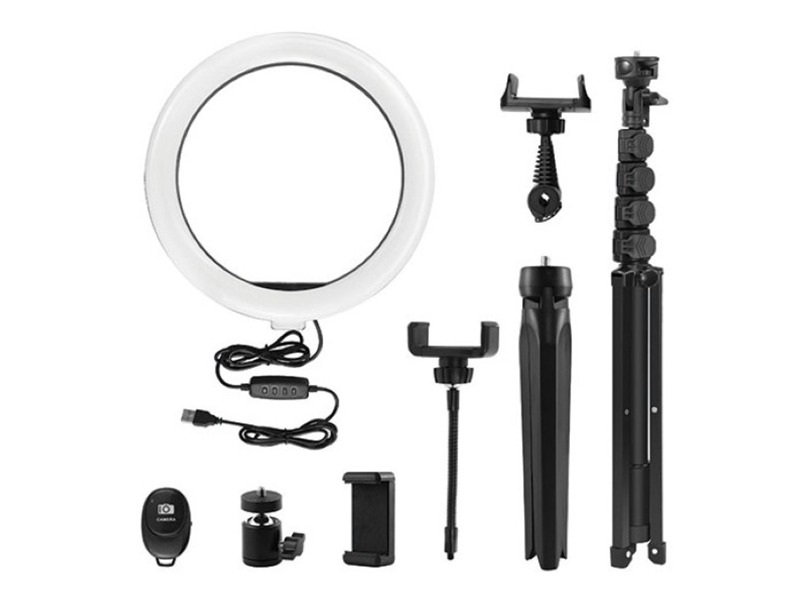 Pack Anel de Luz LED 26cm com Tripé Dobrável e Vários acessórios com 3 Modos de Luz
