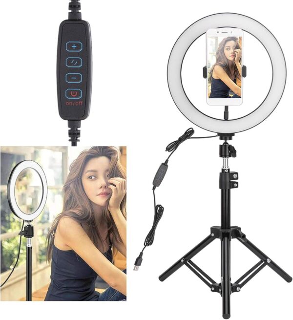 Pack Anel de Luz LED 26cm com Tripé Dobrável e Vários acessórios com 3 Modos de Luz
