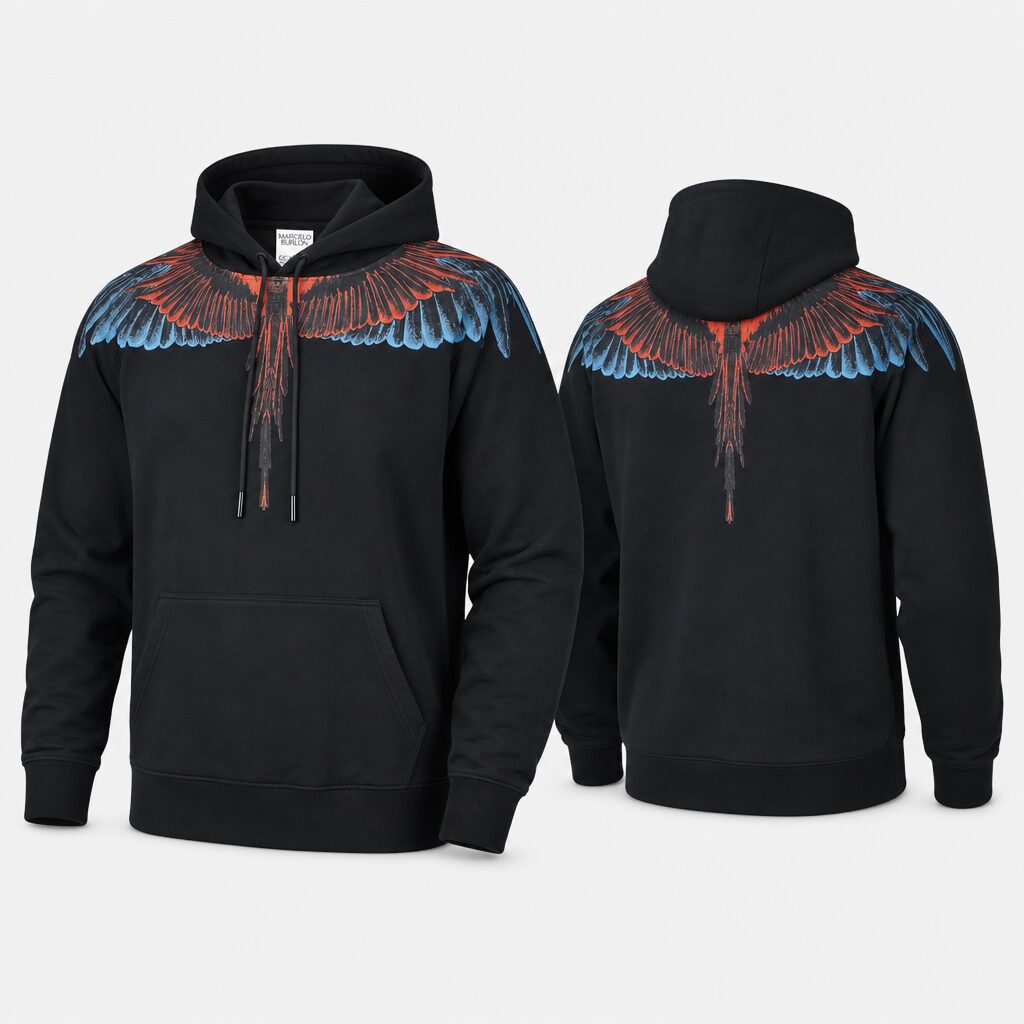 (M) Hoodie de Luxo Burlon com Estampa de Asas - Preto