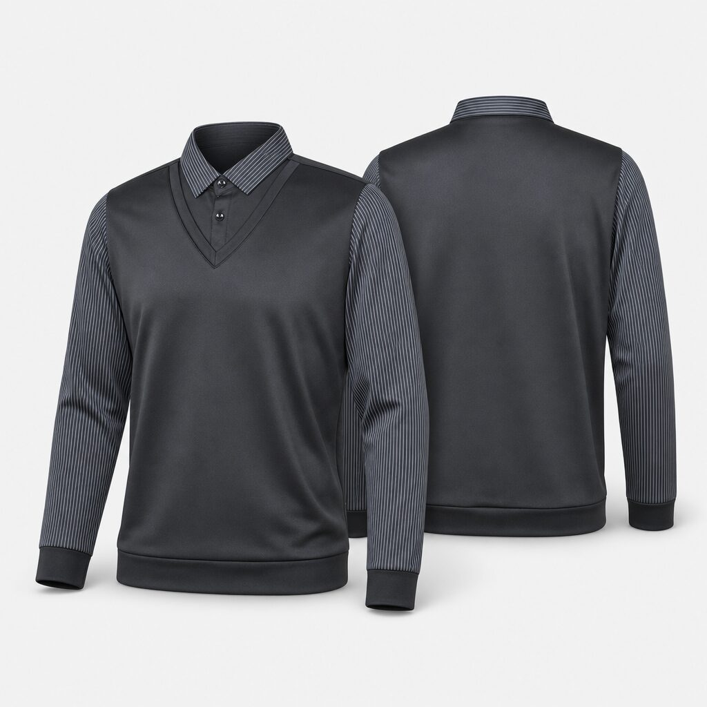 (XL) Camisola com Gola em V e Manga Comprida às Riscas - Preto