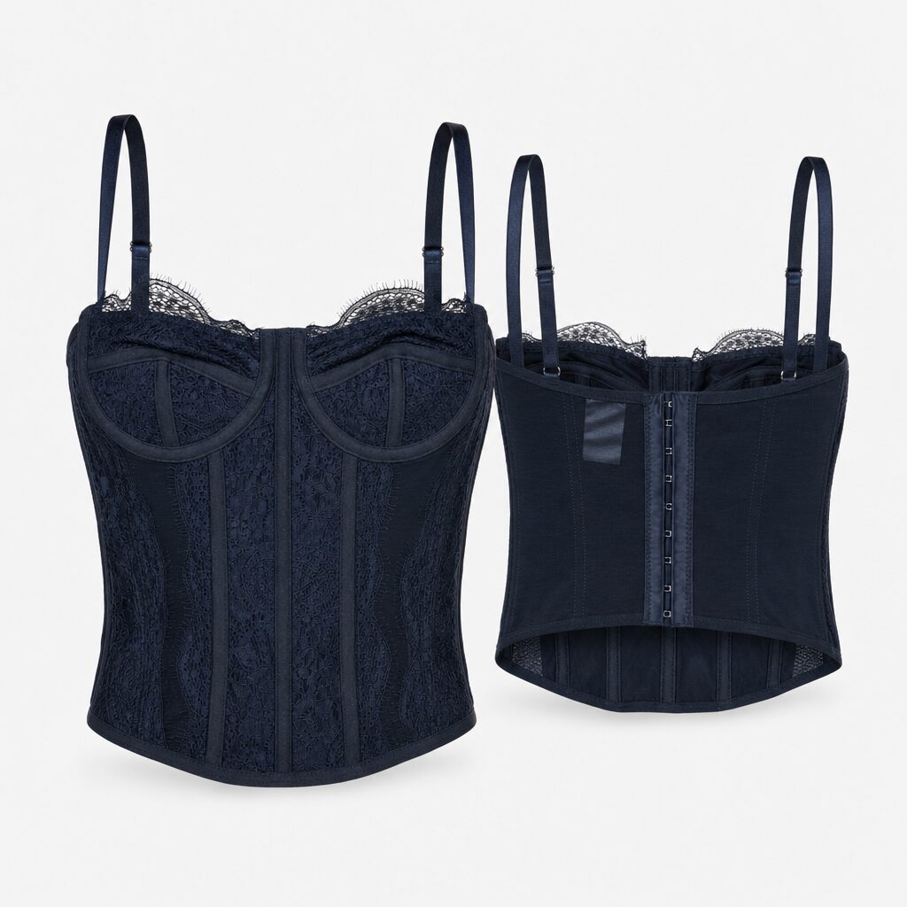 (XS) Top Corset com Renda - Preto