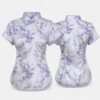 (L) Blusa Tradicional com Estampado Floral - Branco e Lilás