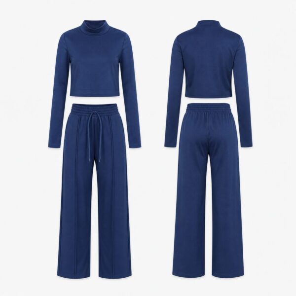 (S) Conjunto de Gola Alta e Calças com Cordão - Azul