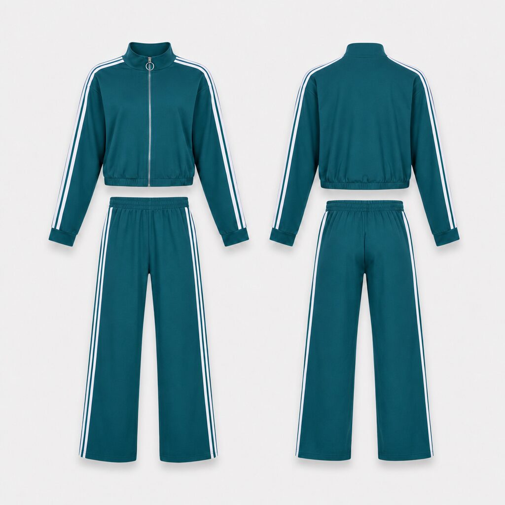 (S) Conjunto de Fato de Treino com Fecho Zip e Riscas Laterais - Verde
