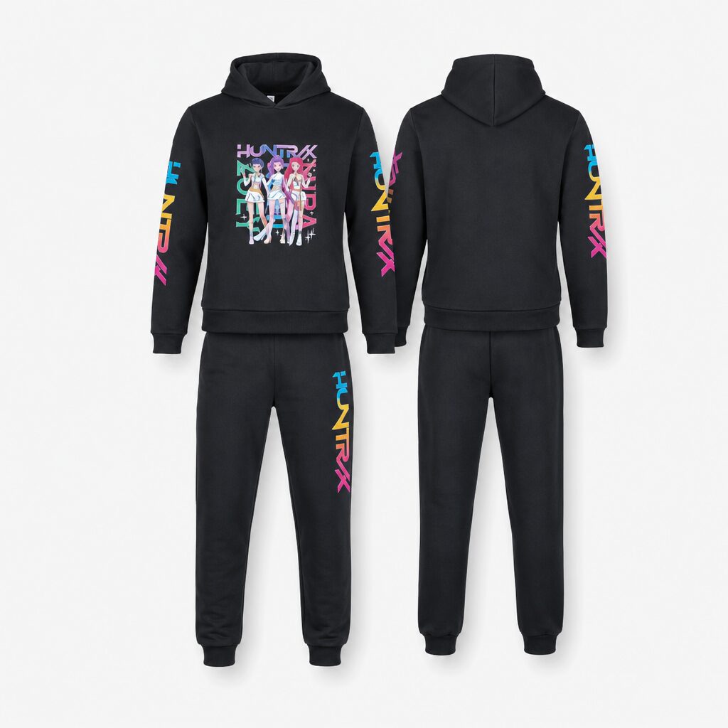 (150) Conjunto de Fato de Treino com Capuz e Estampado - Preto