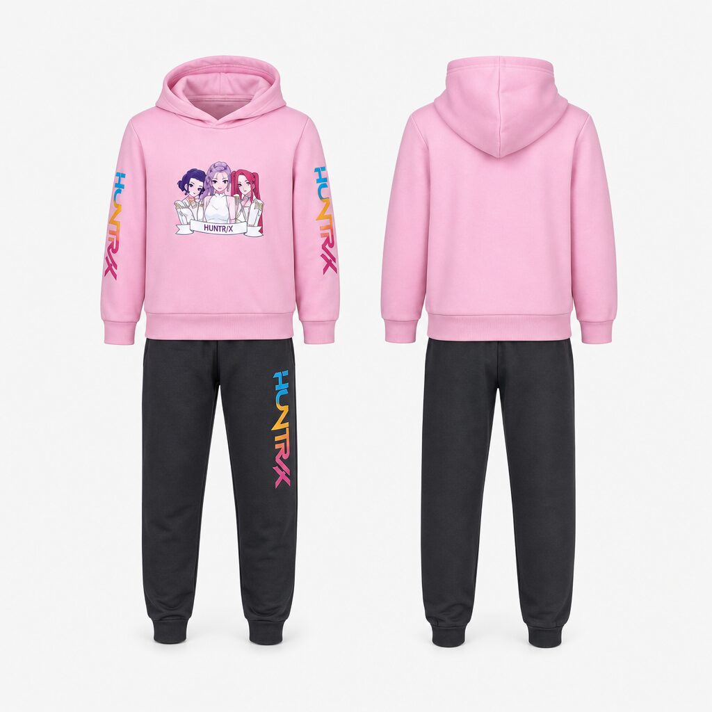 (150) Conjunto de Moletom com Capuz e Calças Huntrk - Rosa e Preto