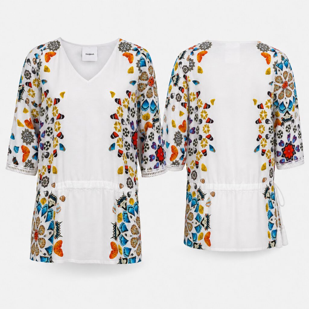 (L) Tunica Desigual com Estampado de Borboletas - Multicolor