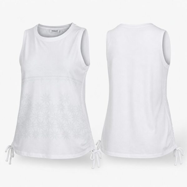 (L) Top Desigual Sem Mangas com Detalhe Floral - Branco