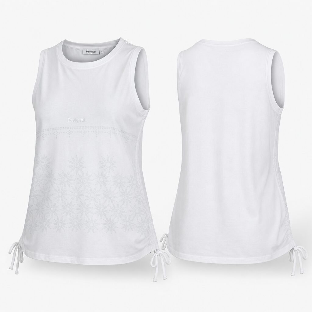 (L) Top Desigual Sem Mangas com Detalhe Floral - Branco