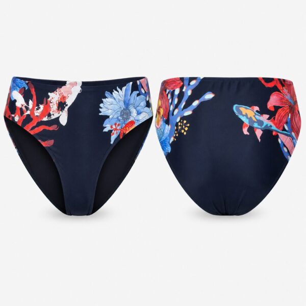 (XL) Cueca de Biquíni Desigual Floral - Preto e Azul