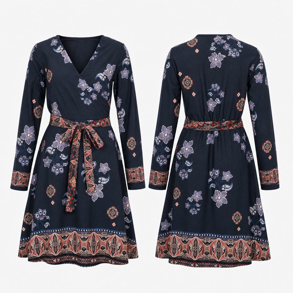 (S) Vestido Desigual Floral com Cinto - Preto