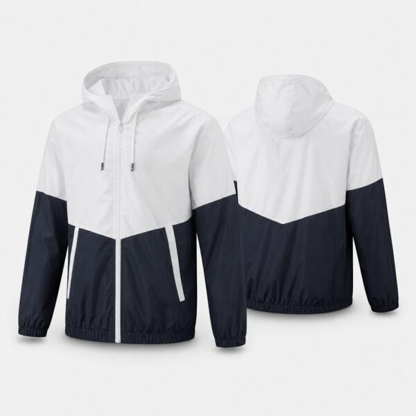 (L) Casaco com Capuz e Fecho Zip - Branco e Preto