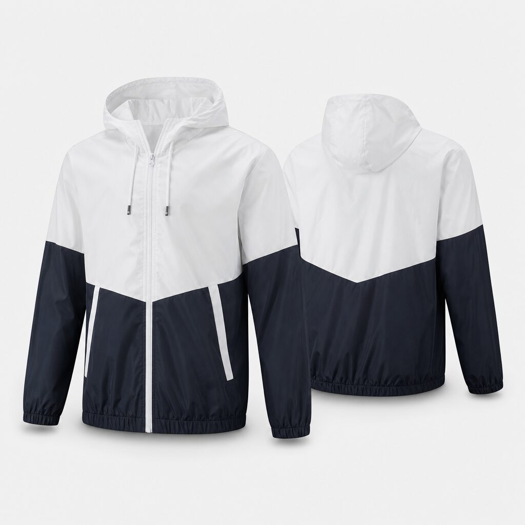 (L) Casaco com Capuz e Fecho Zip - Branco e Preto