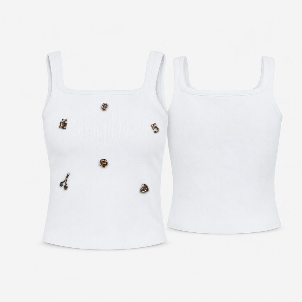 (S) Top Branco com Aplicações Decorativas