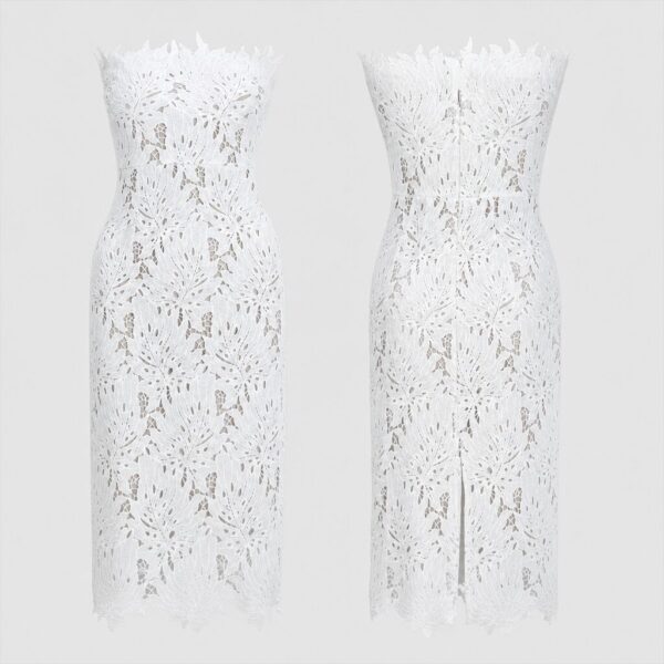 (M) Vestido Sem Alças em Renda Floral - Branco