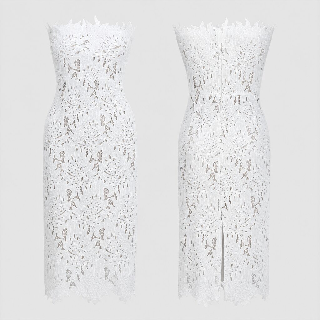 (M) Vestido Sem Alças em Renda Floral - Branco