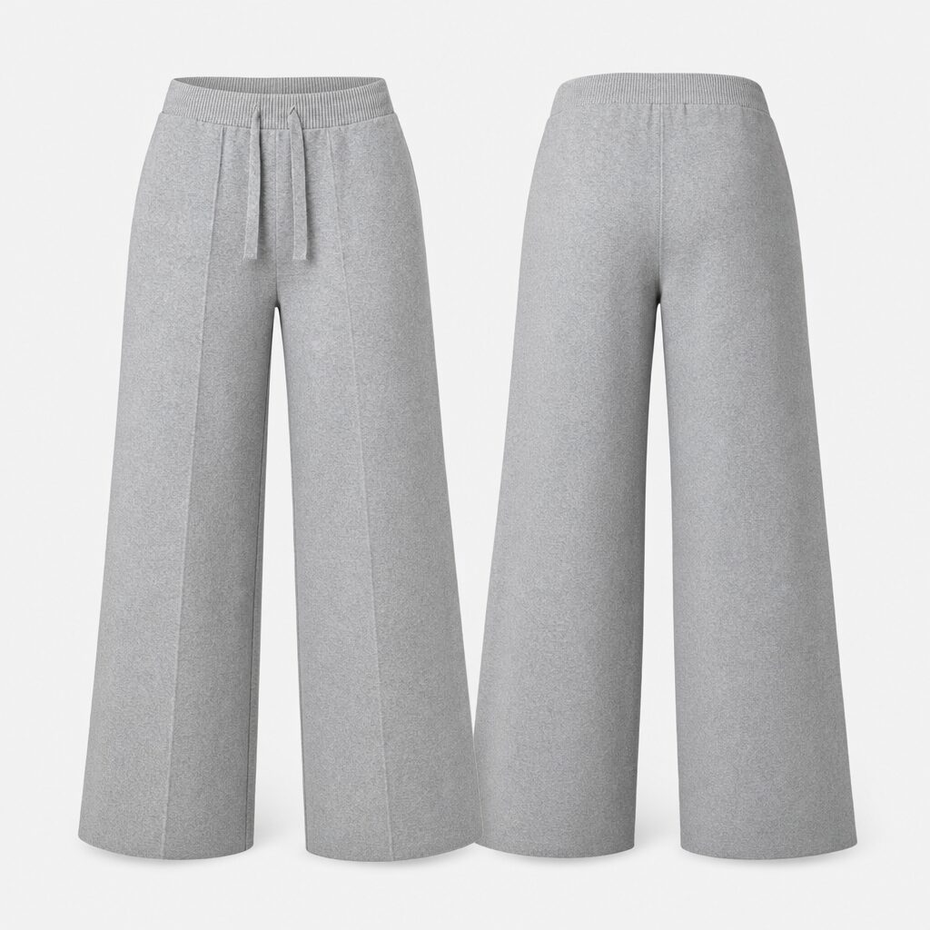 (L) Calças de Malha com Cordão - Cinza