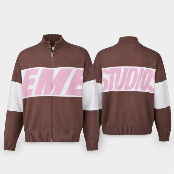(M) Casaco Largo com Fecho Zip e Estampado Frontal - Castanho e Rosa