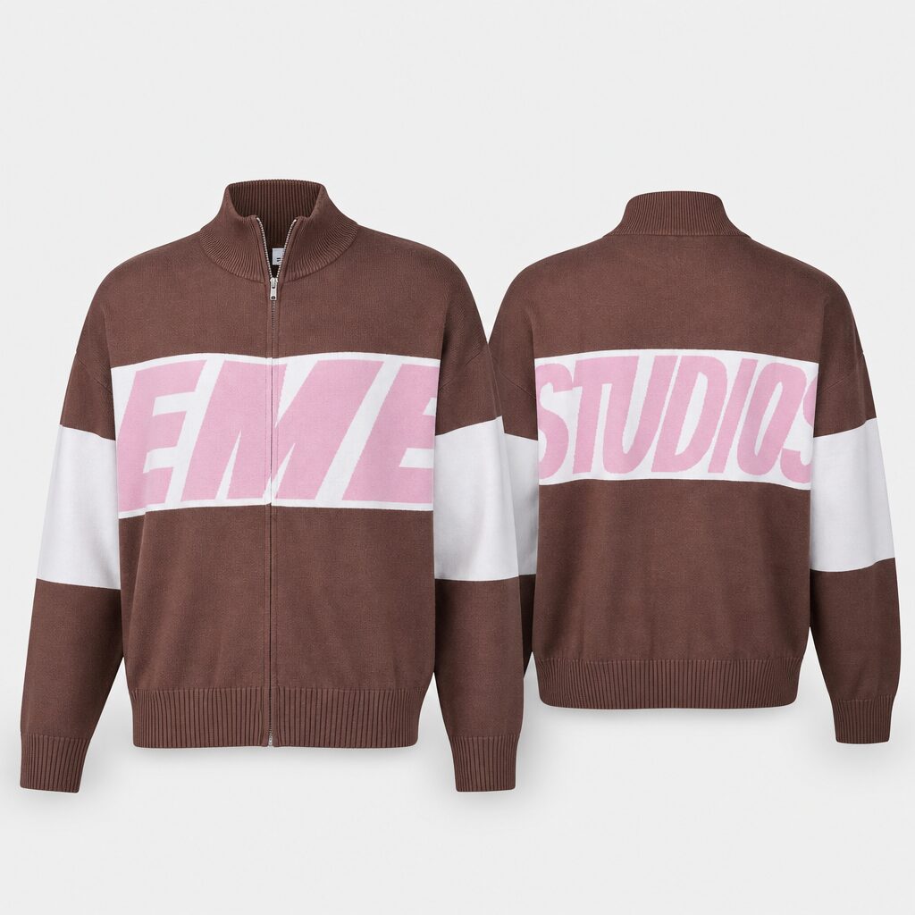(M) Casaco Largo com Fecho Zip e Estampado Frontal - Castanho e Rosa