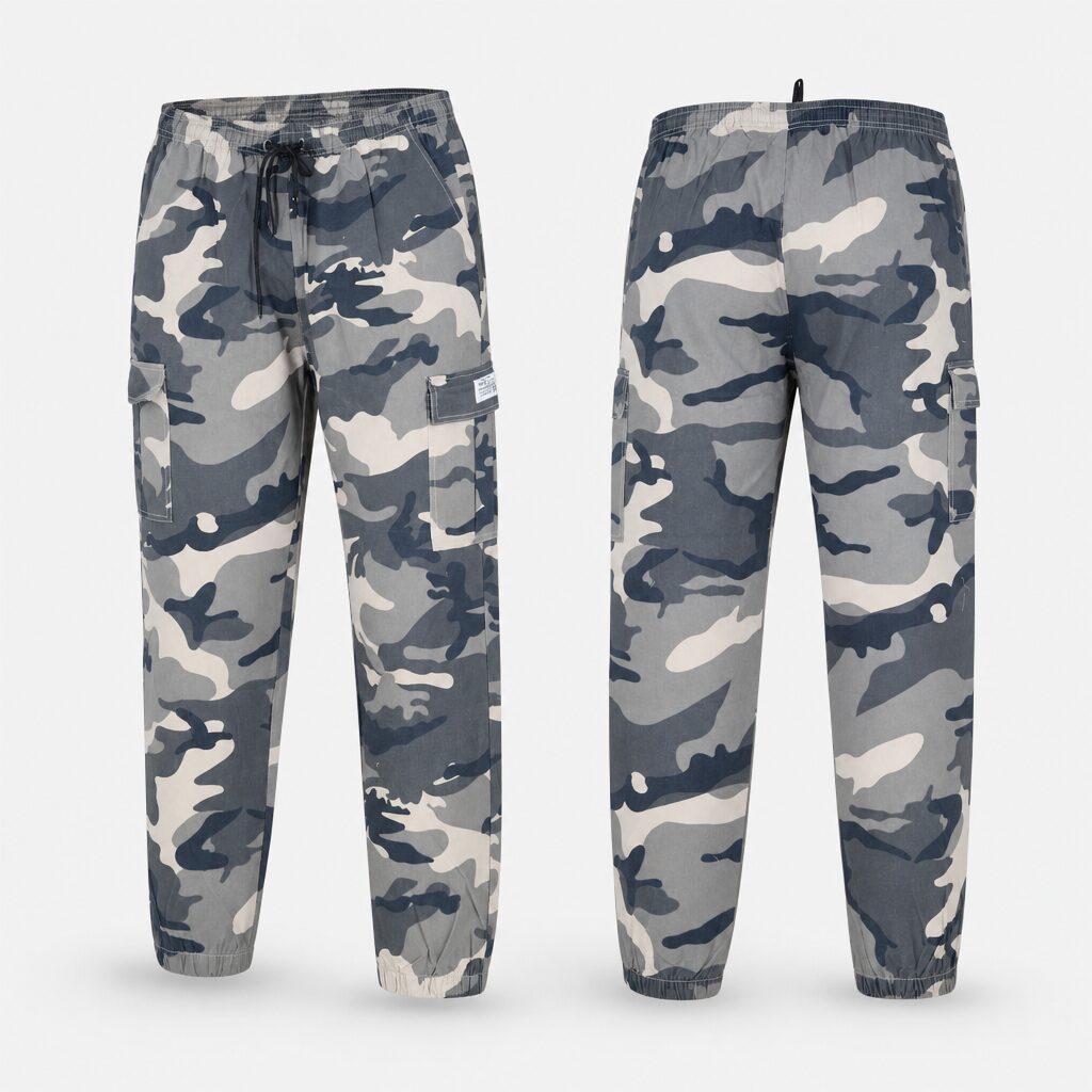 (M) Calças Cargo Camufladas com Bolsos Laterais - Cinza
