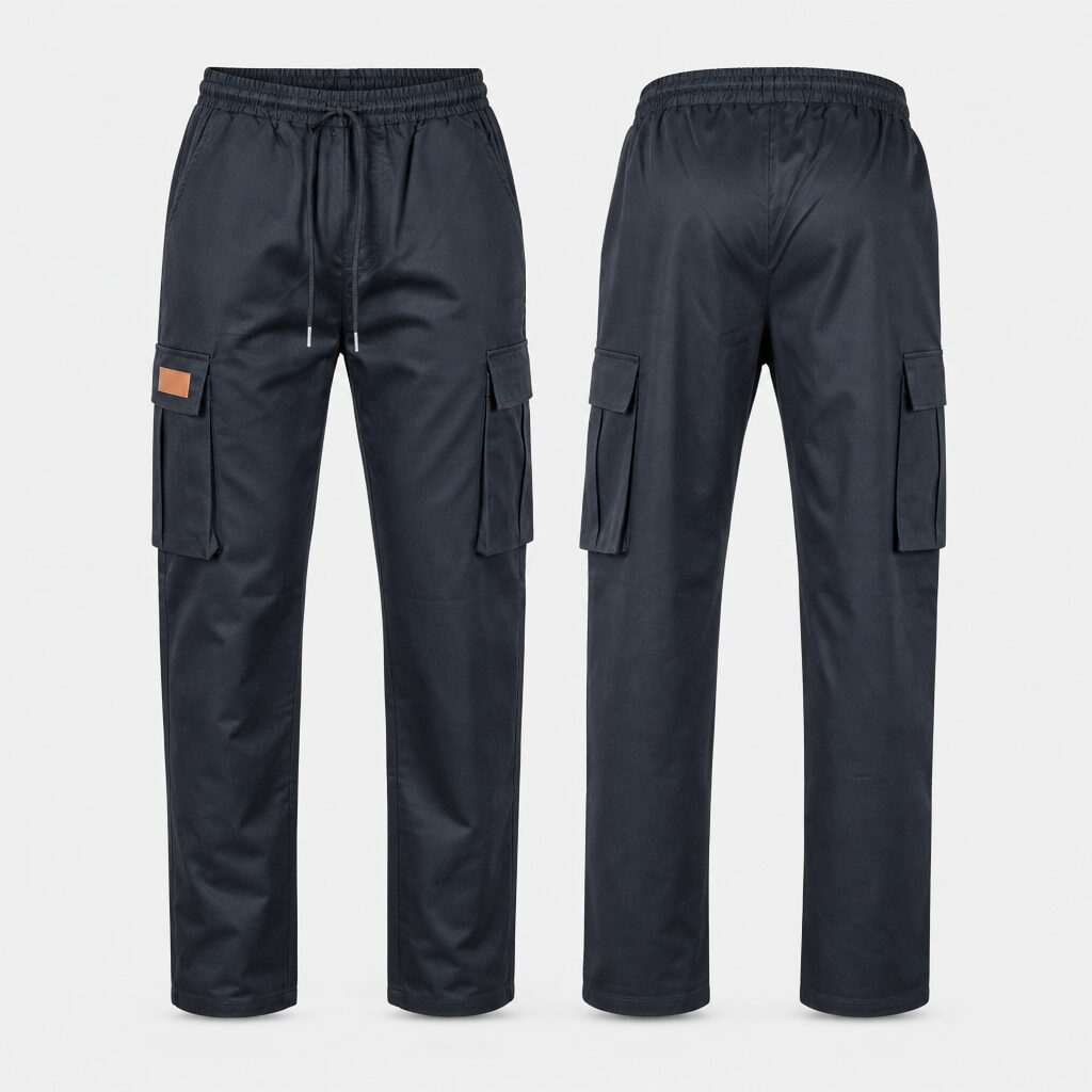 (L) Calças Cargo com Bolsos Laterais - Preto