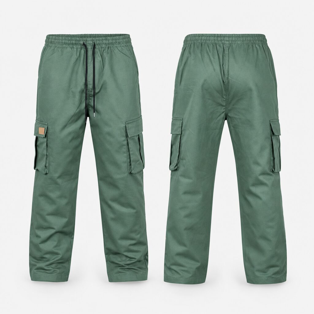 (L) Calças Cargo com Bolsos Laterais - Verde