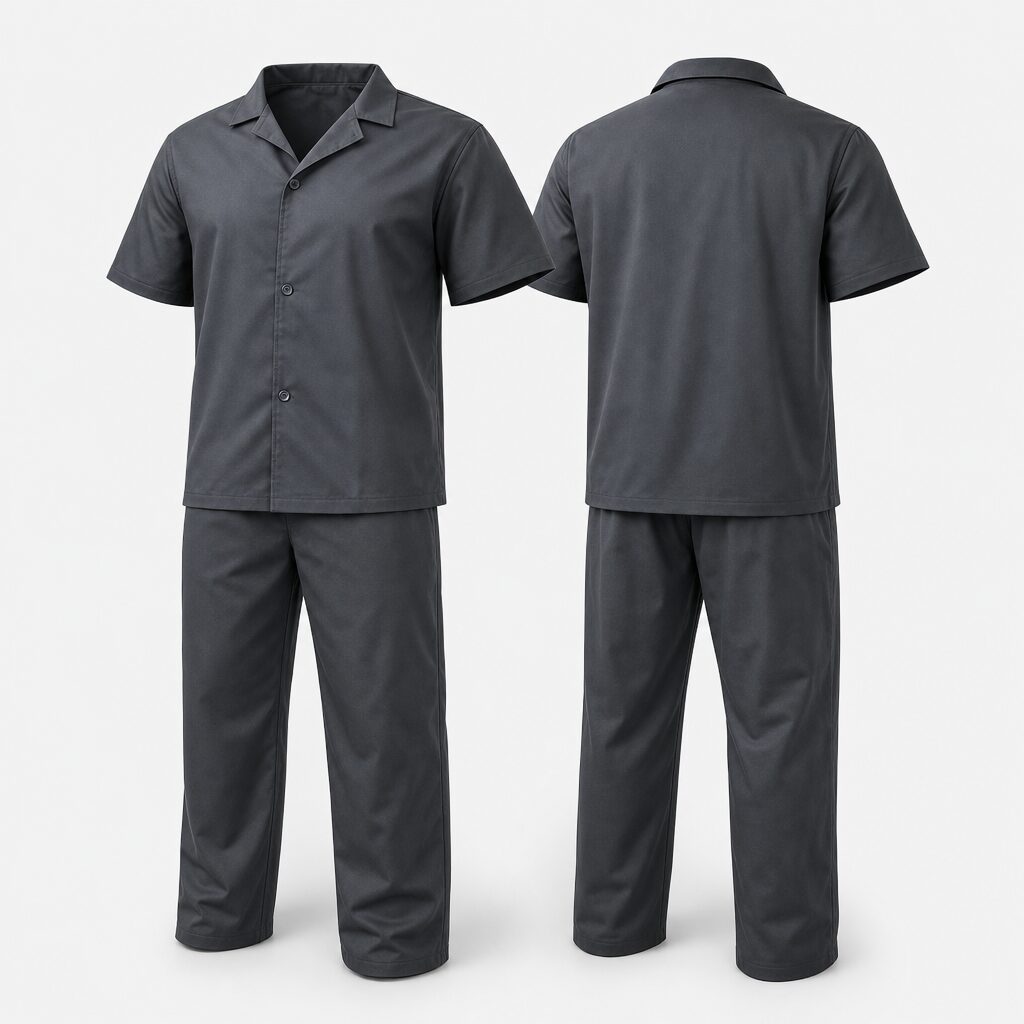 (XL) Conjunto Camisa e Calças de Manga Curta com Botões - Cinza Escuro