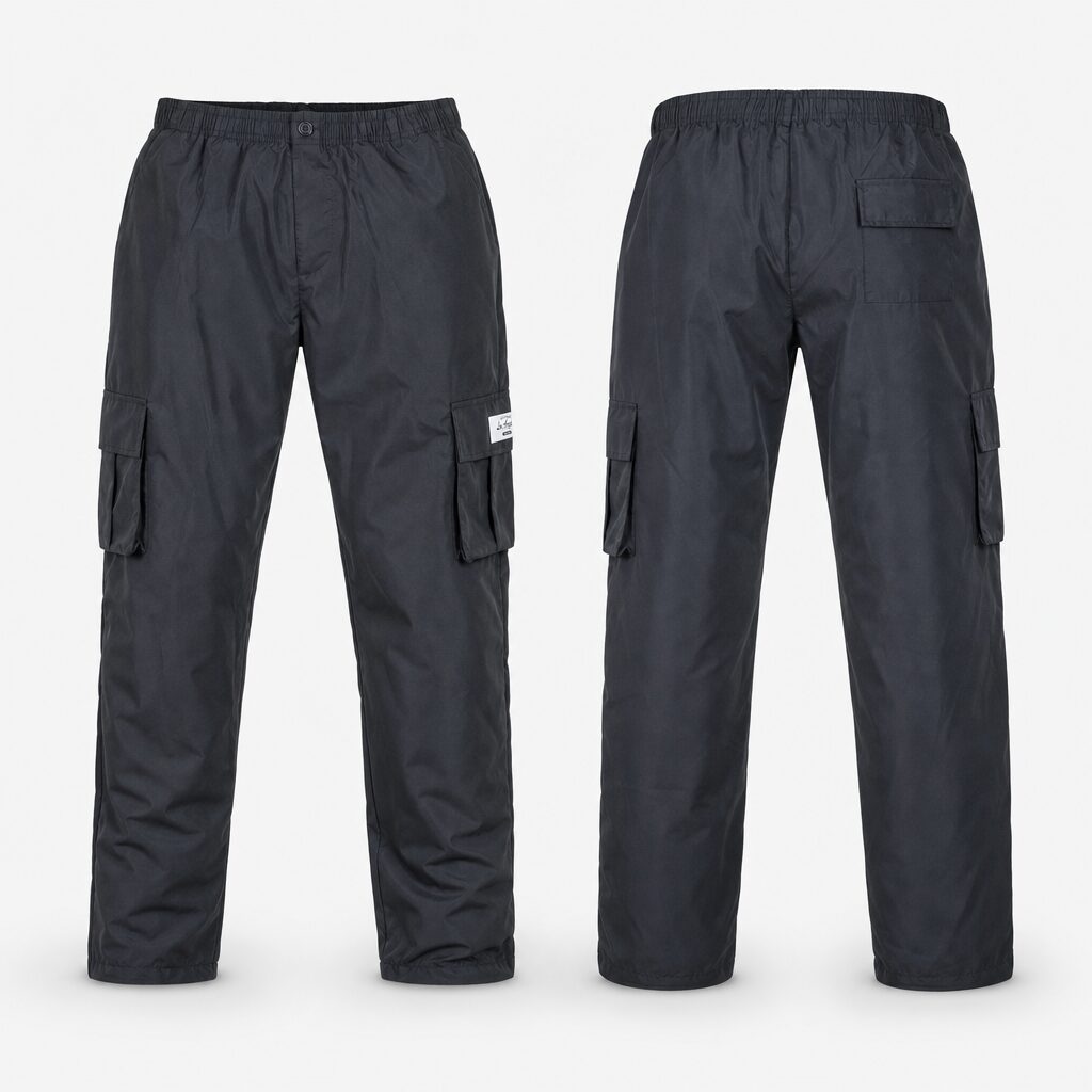 (XXL) Calças Cargo com Cintura Elástica e Bolsos Laterais - Preto