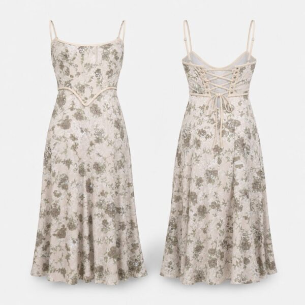 (S) Vestido Floral com Alças - Bege e Castanho
