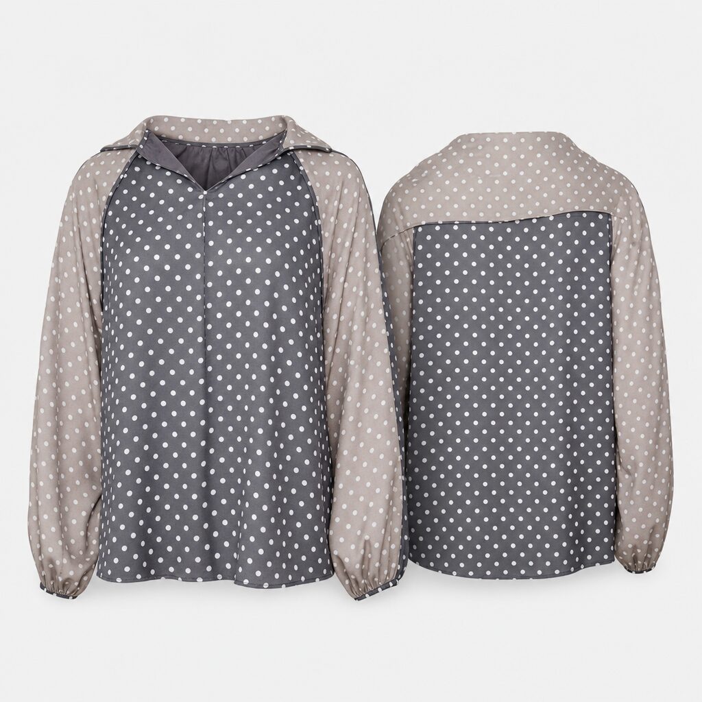 (L) Blusa de Poliéster com Padrão de Bolinhas - Preto e Branco