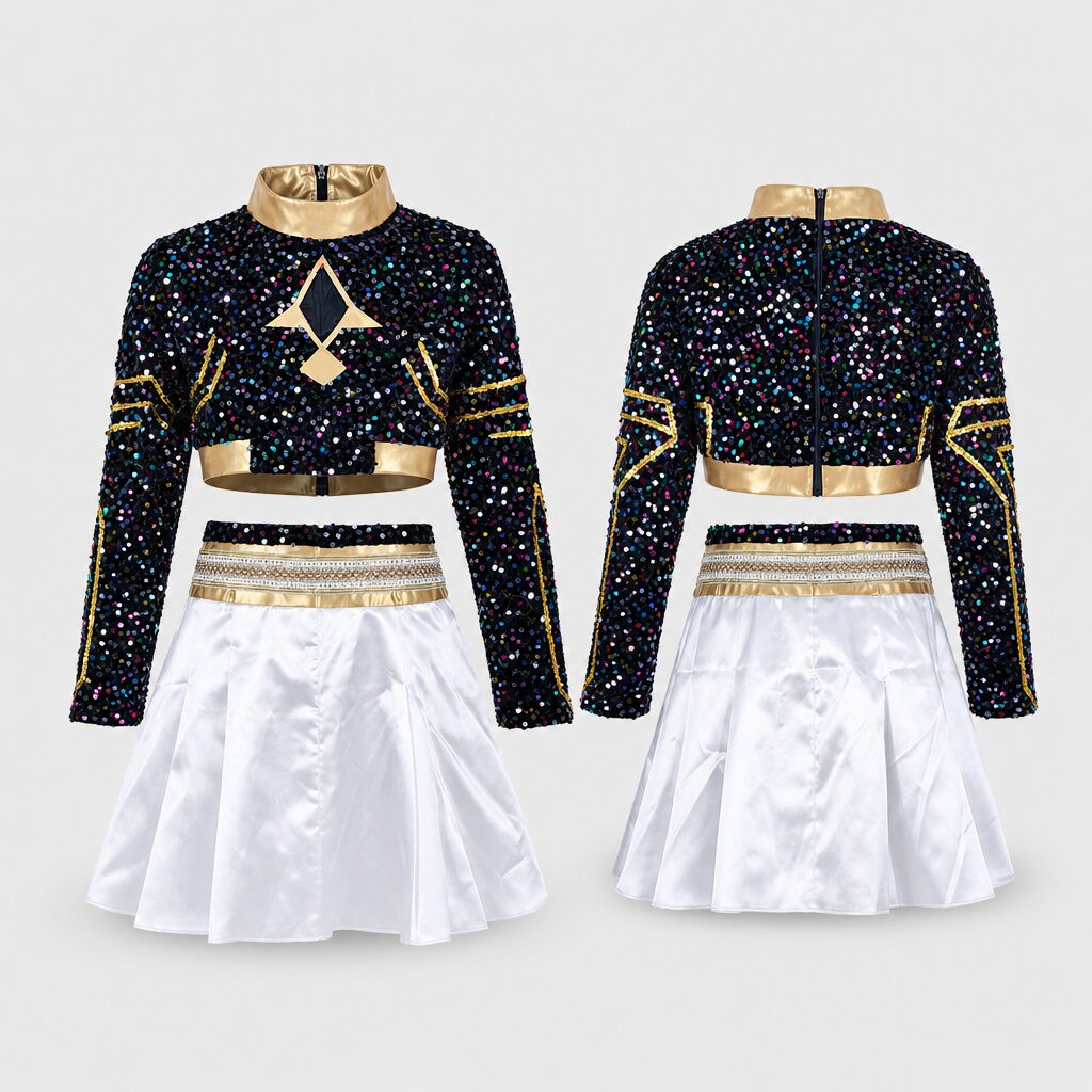 (130) Conjunto de Dança com Lantejoulas e Fecho Zip - Multicolorido