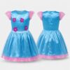 (150) Vestido Infantil com Flores Aplicadas - Azul e Rosa