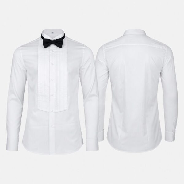 (M) Camisa de Gala com Laço e Pregas - Branco