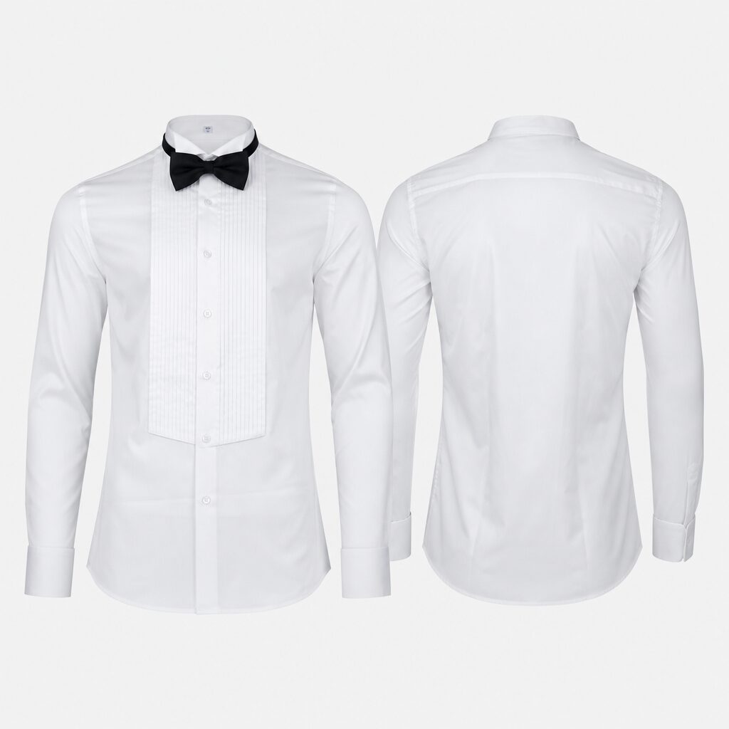 (M) Camisa de Gala com Laço e Pregas - Branco
