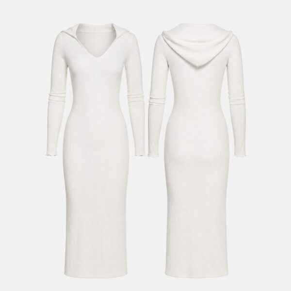 (S) Vestido Justo com Gola em V - Branco