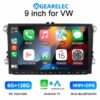 (9") Auto-rádio Android 13 6+128Gb VW Golf/Passat/Polo GPS Wi-Fi Bluetooth - Preto