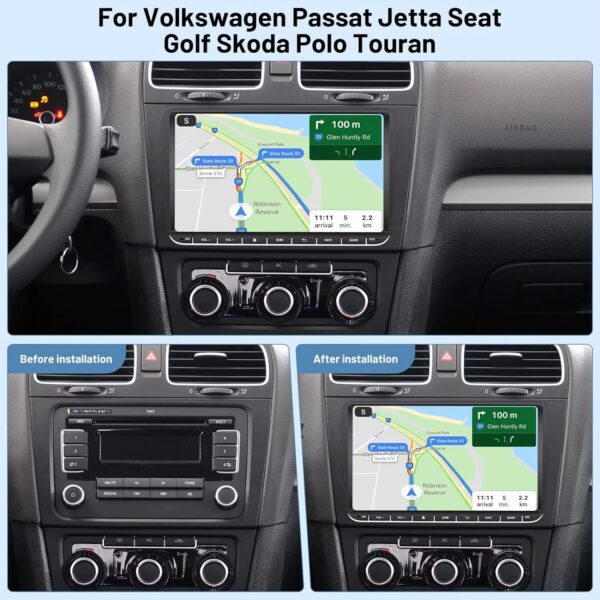 (9") Auto-rádio Android 13 6+128Gb VW Golf/Passat/Polo GPS Wi-Fi Bluetooth - Preto